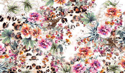  Seamless pattern flower and animal print background