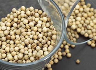 White Peppercorn, piper nigrum, Berries in a Jar