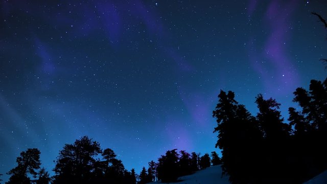 Aurora Purple Over Snow Covered Alpine Mountain Peak 01 Loop