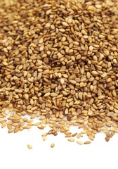 Gold Coloured Sesam, sesamum indicum, Seeds against White Background