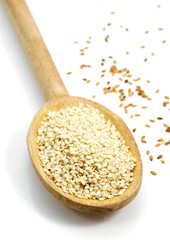 Natural Sesame, sesamum indicum, Seeds against White Background