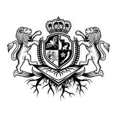 crest lion with crown logo illustration