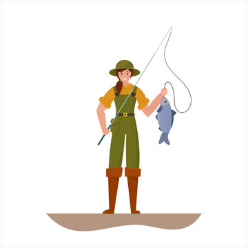 recommend clip art: Fisherman girl caught a big fish.
