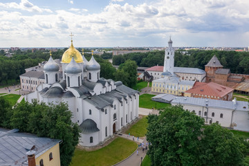 Aerial view of Veliky Novgord kremlin, frome drone