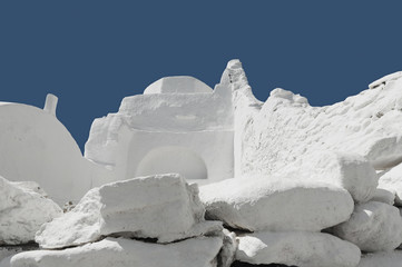 Fragment of old church of Panagia Paraportiani at Mykonos island in Greece