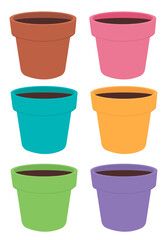 Flowerpot sticker set on white isolated backdrop. House plant pot for gift card, home plants store logo, bath tile, web landing page. Phone case or cloth print. Flat style stock vector illustration