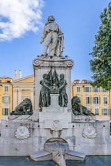 Obraz premium Statue Hero of the Italian unification Giuseppe Garibaldi (1891) on the Place Garibaldi in Nice, France.