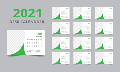 Desk calendar design 2021 template Set of 12 Months, Week starts Monday, Stationery design, calendar planner
