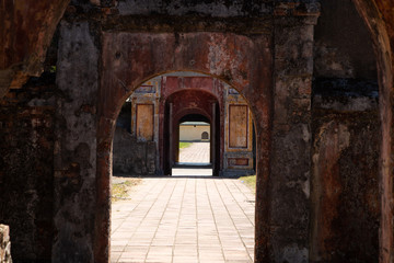 Fototapeta na wymiar The ruin of the Hue's Forbidden City in Vietnam