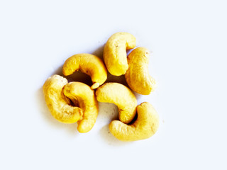 White Cashew nuts on white background