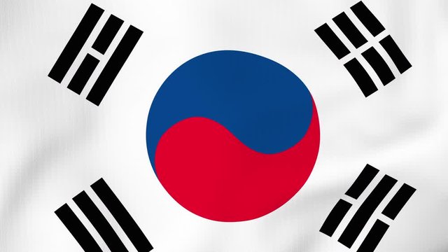 South Korea flag waving in the wind with high quality texture in 4K National Flag 