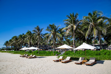 Parasol by the beach in Da nang, Vietnam and blue sky