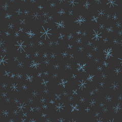 Hand Drawn blue Snowflakes Christmas Seamless Patt