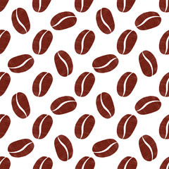 Watercolor food illustration. Modern hand drawn brown texture. Coffee beans isolated on white background seamless pattern.