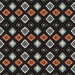 Ikat geometric folklore ornament with diamonds. Tribal ethnic vector texture. Seamless striped pattern in Aztec style. Folk embroidery. Indian, Scandinavian, Gypsy, Mexican, African rug.