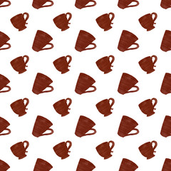 Watercolor hand painting illustration for menu, product design, wallpaper and more. Coffee cups with coffee bean and lettering seamless pattern on white background.