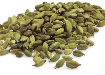 Cardamom, elettaria cardamomum, Seeds against White Background