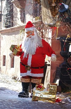 Father Christmas in the Street, Decorations in Alsace, in the East of France