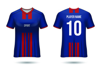 T-Shirt Sport Design. Soccer jersey mockup for football club. uniform front and back view. Template Design