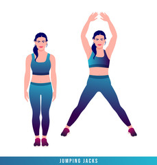 Jumping Jacks exercise, Woman workout fitness, aerobic and exercises. Vector Illustration.