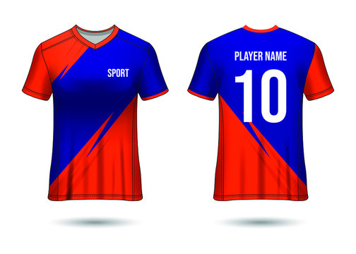 T-Shirt Sport Design. Soccer jersey mockup for football club. uniform front and back view. Template Design
