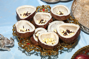 Dry coconut snacks in Indian traditional marraige