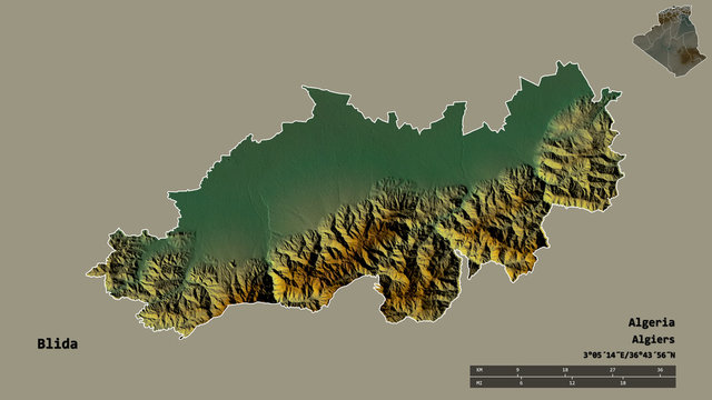 Blida, province of Algeria, zoomed. Relief