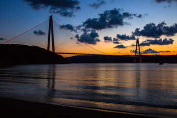 Fototapeta na wymiar Yavuz Sultan Selim Bridge or Third Bosphorus Bridge is a bridge built on the north side of the Bosphorus overlooking the Black Sea. Istanbul Turkey