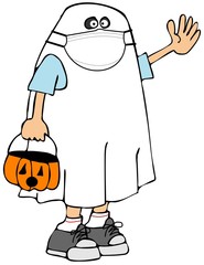 Halloween ghost wearing a face mask