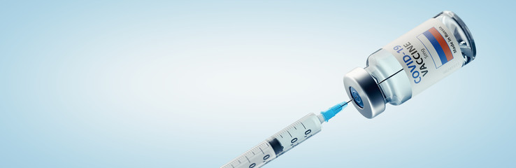 Russian COVID-19 Coronavirus Vaccine and Syringe Concept Image.