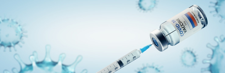 Russian COVID-19 Coronavirus Vaccine and Syringe Concept Image. - obrazy, fototapety, plakaty