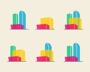 Real estate agency logo template. Abstract set Skyscraper sign. Icon building company. Graphic creative symbol architecture. Colorful creative design idea for logotype city. Vector illustration.