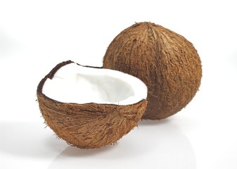 Coconut, cocos nucifera, Fruits against White Background