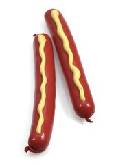 Sausage with Mustard against White Background