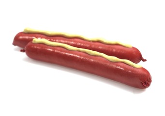Sausage with Mustard against White Background