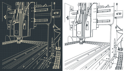 CNC milling and lathes machine illustration © blacklight_trace