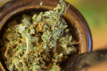 Cannabis in bong macro photo