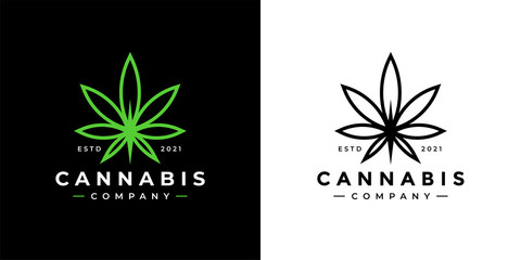 Cannabis leaf logo icon. Marijuana herbal business template sign. Premium natural hemp plant company brand symbol. Vector illustration.