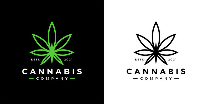 Cannabis leaf logo icon. Marijuana herbal business template sign. Premium natural hemp plant company brand symbol. Vector illustration.