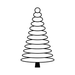 Simple outline style Christmas tree. Stylized elements for New Year and Christmas. Festive celebration. Greeting card, wrapping paper. Isolated vector doodle illustration on white background