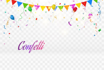 Vector illustration of falling confetti on a transparent background.