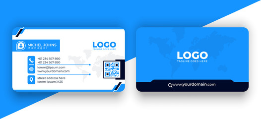 Double-sided modern blue and black business card Vector illustration. Modern simple business card print template. Creative and Clean visiting card. Stationery Design.