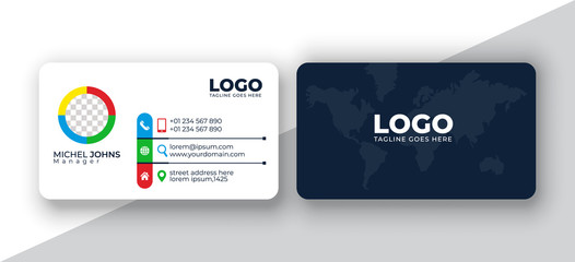 Double-sided  simple business card design with user interface. Creative and Clean visiting card. modern blue business card print template.