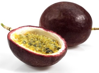 Passion Fruit, passiflora edulis against White Background