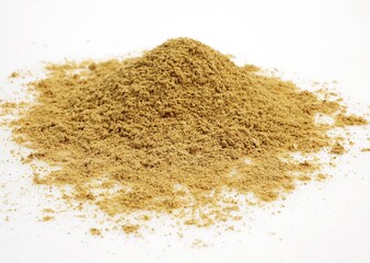 Ginger Powder, zingiber officinale against White background