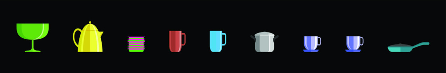 set of crockery ceramic cookware with various models vector illustration isolated on black background