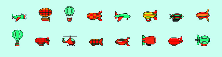 Fototapeta premium a set of cute dirigible. airship. air Balloon. ballooning. vector cartoon illustration. isolated on blue background