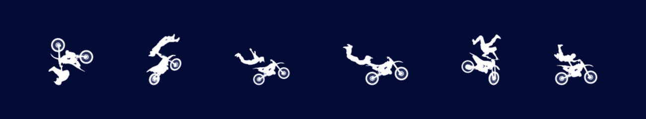 set of jumping motocross with various models vector illustration isolated on black background