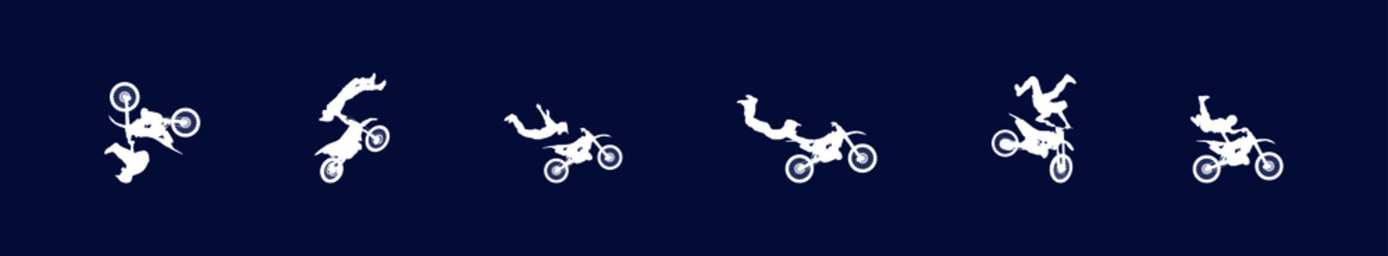 set of jumping motocross with various models vector illustration isolated on black background