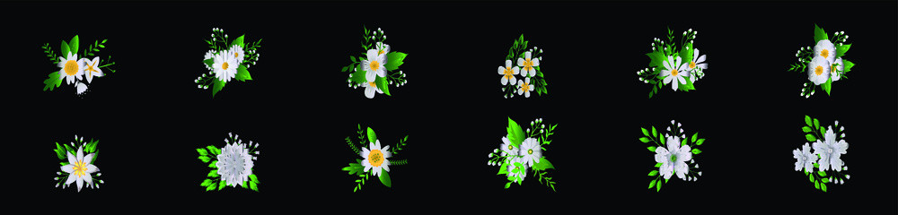 set of flower design template for logo, clip art and more. vector illustration isolated on black background